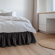 Charcoal Linen Bed Skirt Valance with Gathered Ruffles