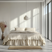 Ecru Heavy Weight Linen Bed Skirt Valance with Gathered Ruffles