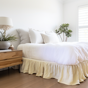Cream Linen Bed Skirt Valance with Gathered Ruffles