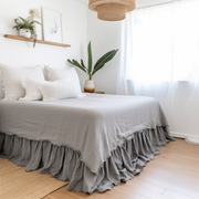 Dim Grey Linen Bed Skirt Valance with Gathered Ruffles