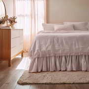 Dusty Pink Linen Bed Skirt Valance with Gathered Ruffles