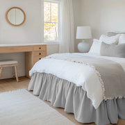 Stone Grey Linen Bed Skirt Valance with Gathered Ruffles