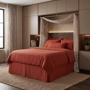 Burnt Orange Linen Bed Skirt with Pleats