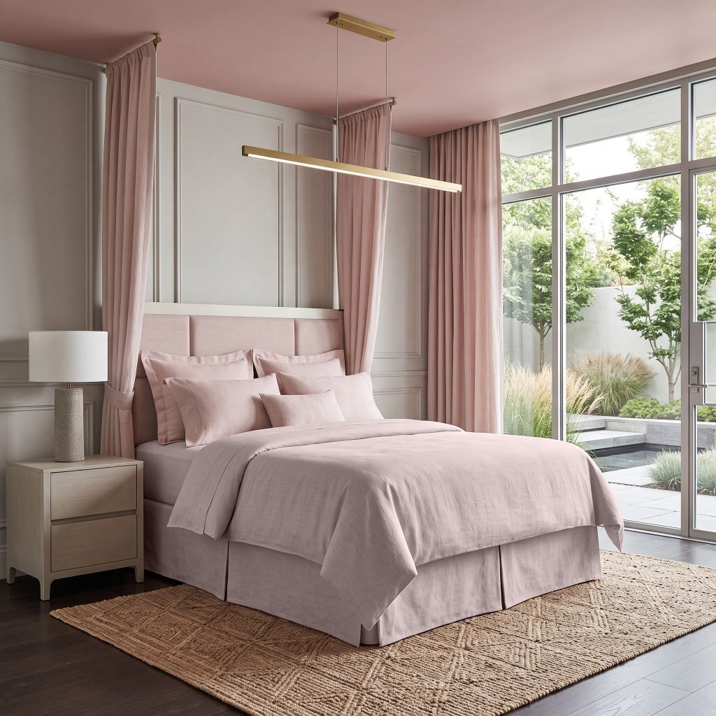 Dusty Pink Linen Bed Skirt with Pleats 