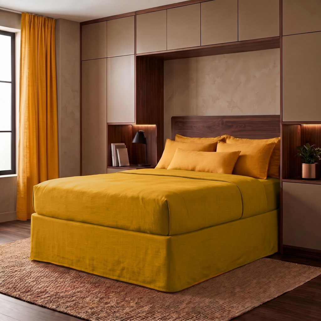 Mustard Yellow Linen Tailored Bed Skirt 