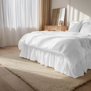 White Linen Bed Skirt Valance with Gathered Ruffles