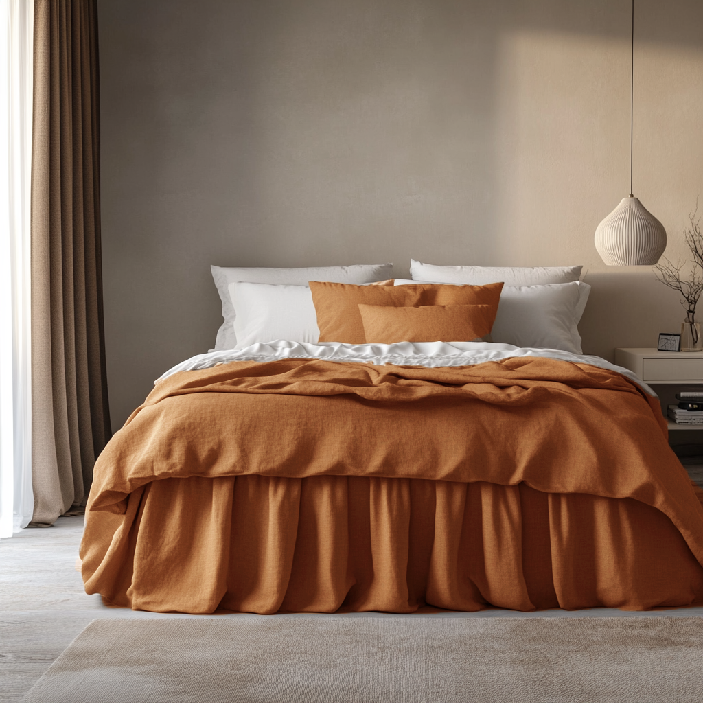 Clay Heavy Weight Linen Bed Skirt Valance with Gathered Ruffles