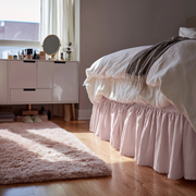 Dusty Pink Linen Bed Skirt Valance with Gathered Ruffles