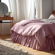 Dusty Rose Linen Bed Skirt Valance with Gathered Ruffles