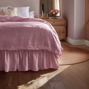 Dusty Rose Linen Bed Skirt Valance with Gathered Ruffles