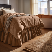 Tawny Brown Linen Bed Skirt Valance with Gathered Ruffles