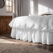 White Linen Bed Skirt Valance with Gathered Ruffles