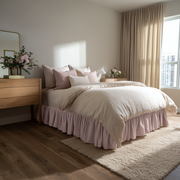 Dusty Pink Linen Bed Skirt Valance with Gathered Ruffles
