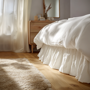 Off White Linen Bed Skirt Valance with Gathered Ruffles