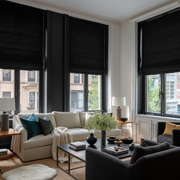 Black Linen Roman Blinds - Blackout Lining