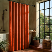 Linen Burnt Orange Button-Hole Top Shower Curtain in a Modern Bathroom