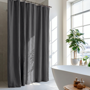 Linen Button-Hole Top Shower Curtain Dim Grey in a Modern Bathroom with White Walls