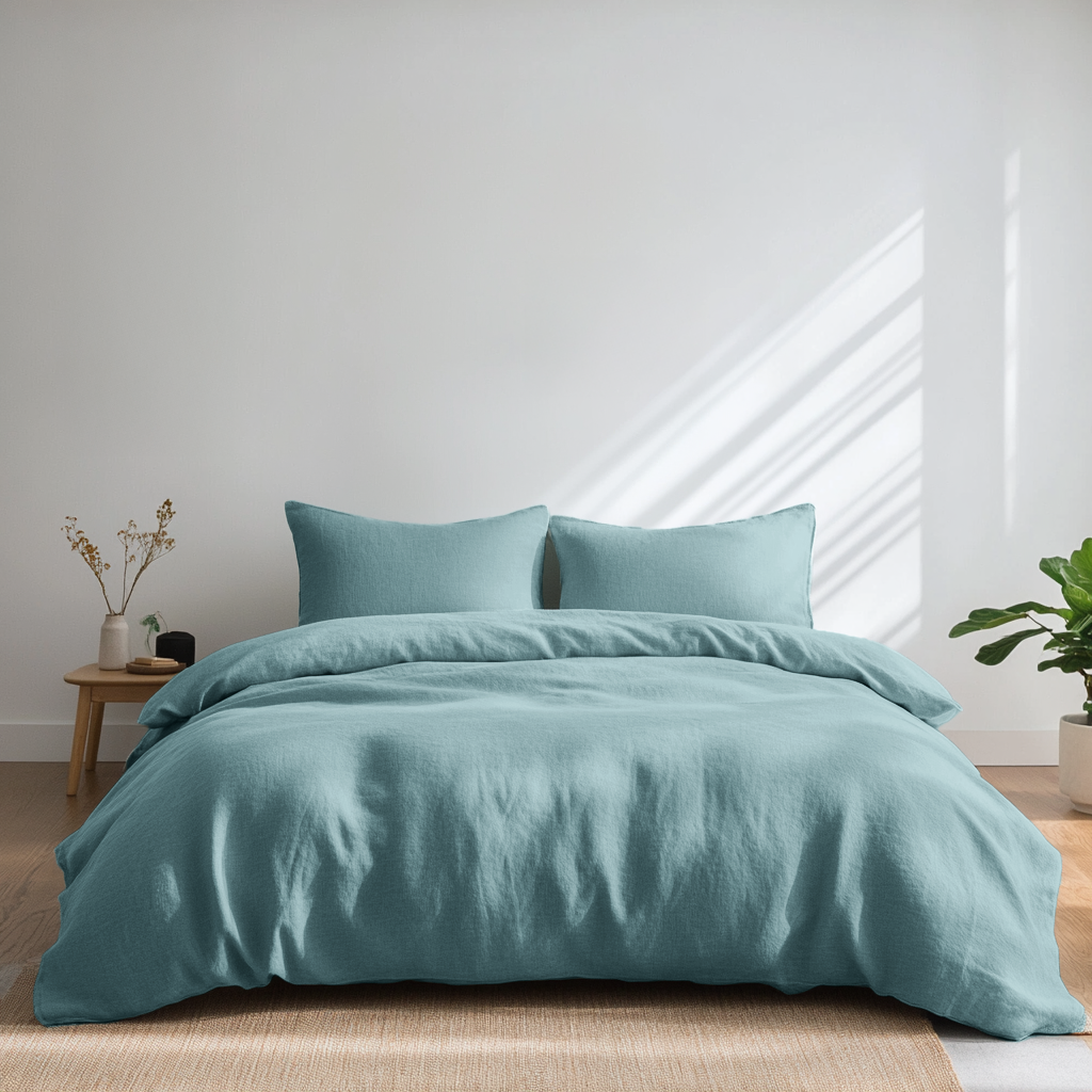 Aquamarine Blue Washed Linen Duvet Cover Set