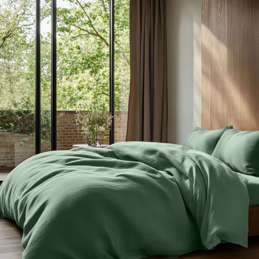 Asparagus Green Washed Linen Duvet Cover Set