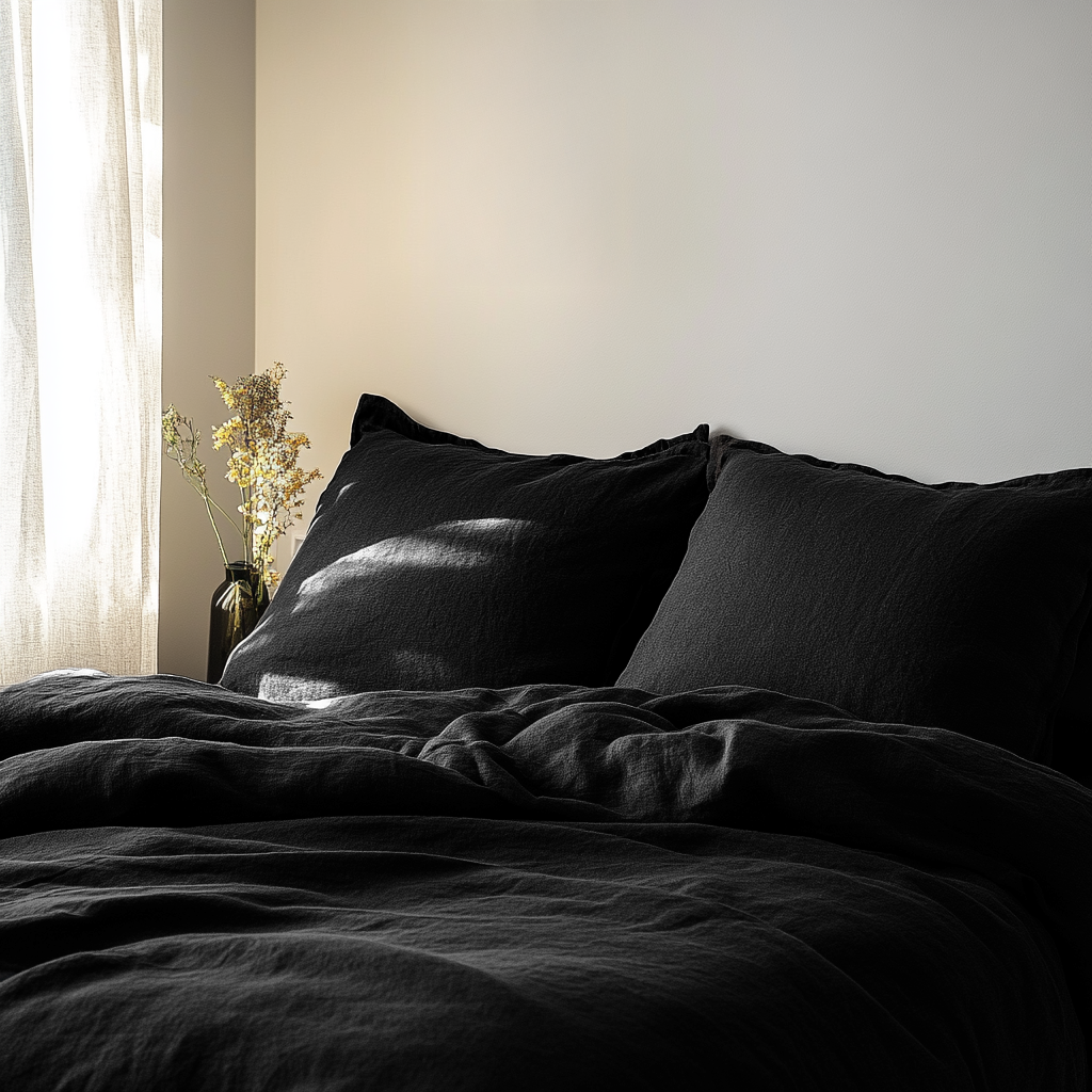 Black Washed Linen Duvet Cover Set
