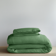 Forest Green Washed Linen Duvet Cover Set