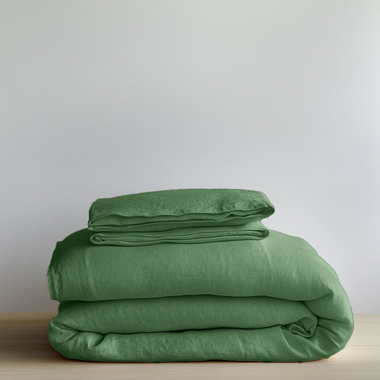 Forest Green Washed Linen Duvet Cover Set