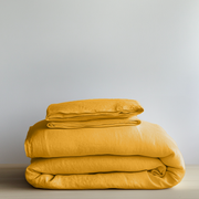 Mustard Yellow Washed Linen Duvet Cover Set