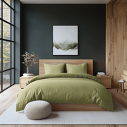 Olive Green Washed Linen Duvet Cover Set