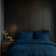 Peacock Blue Washed Linen Duvet Cover Set