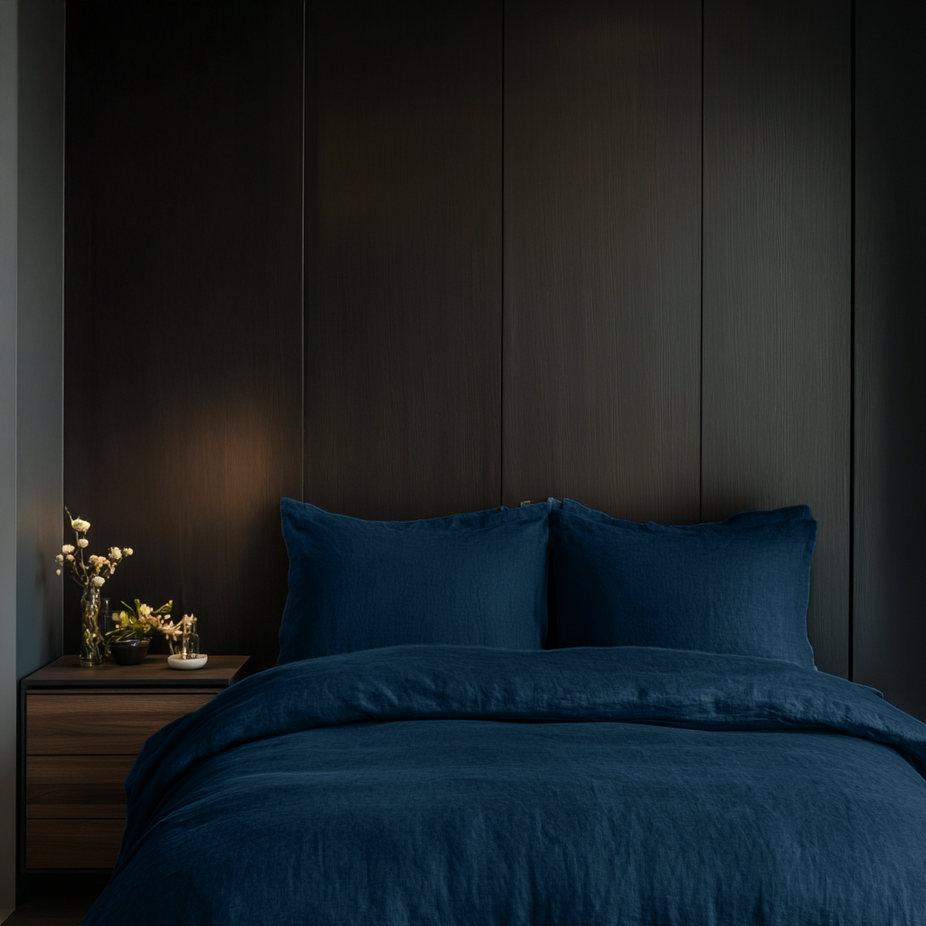 Peacock Blue Washed Linen Duvet Cover Set