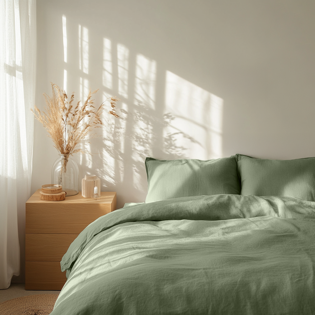 Sage Green Washed Linen Duvet Cover Set