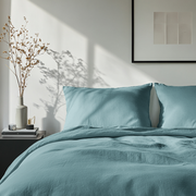 Aquamarine Blue Washed Linen Duvet Cover Set