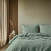 Asparagus Green Washed Linen Duvet Cover Set