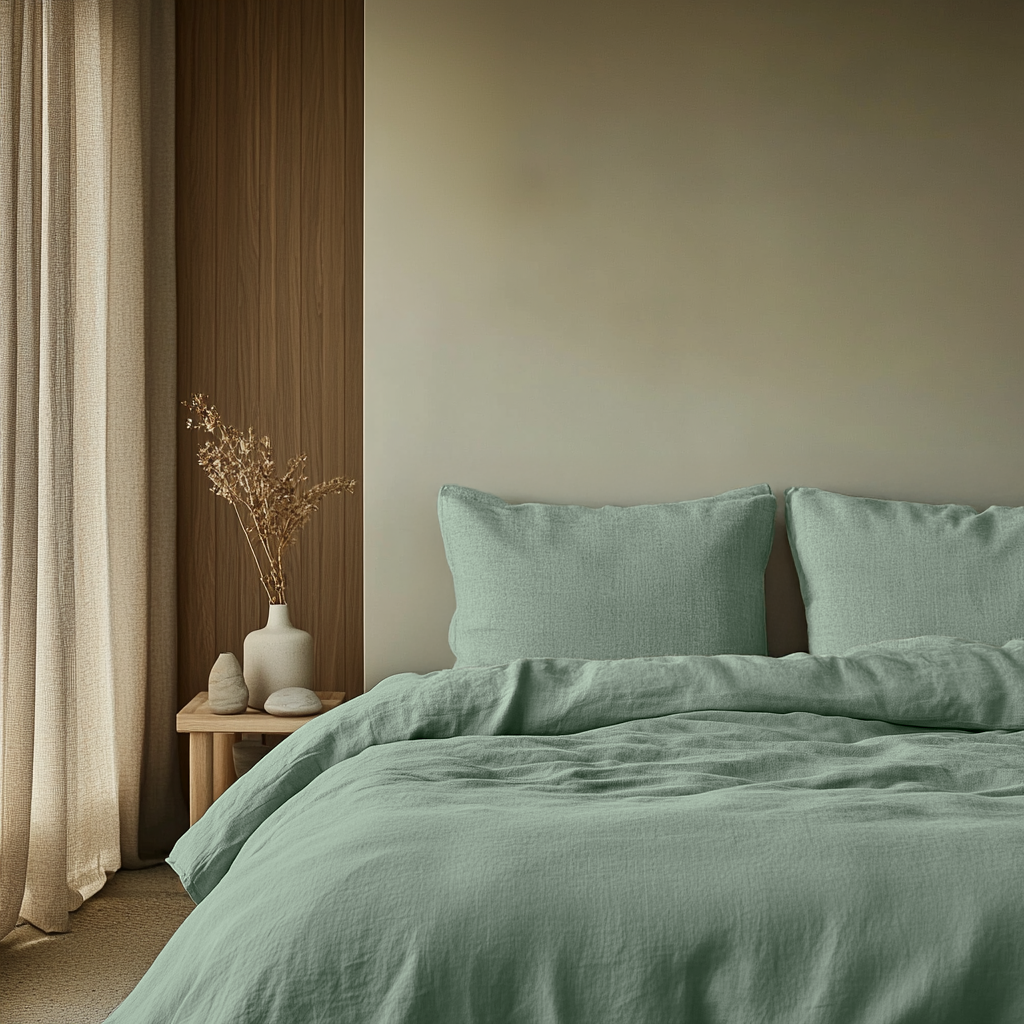 Asparagus Green Washed Linen Duvet Cover Set