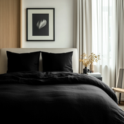 Black Washed Linen Duvet Cover Set