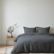 Charcoal Grey Washed Linen Duvet Cover Set