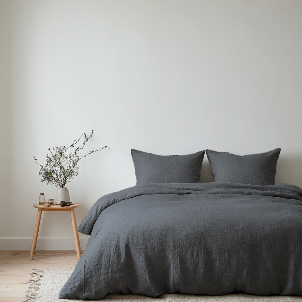 Charcoal Grey Washed Linen Duvet Cover Set