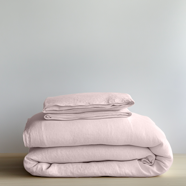 Dusty Pink Washed Linen Duvet Cover Set
