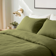 Moss Green Washed Linen Duvet Cover Set