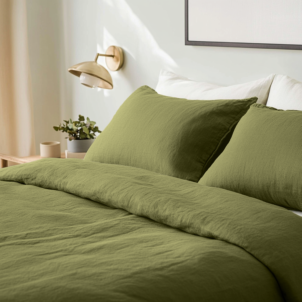 Moss Green Washed Linen Duvet Cover Set