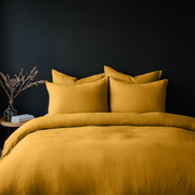 Mustard Yellow Washed Linen Duvet Cover Set