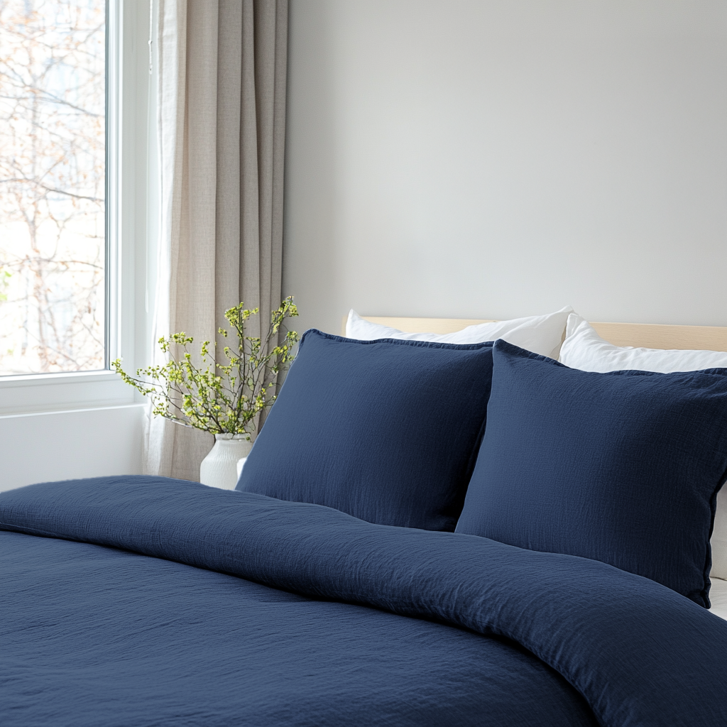 Royal Blue Washed Linen Duvet Cover Set