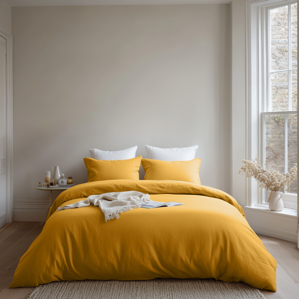 Mustard Yellow Linen Duvet Cover