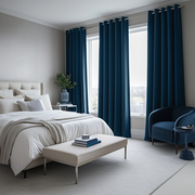 Peacock Blue Linen Eyelet Curtains - Blackout Lining