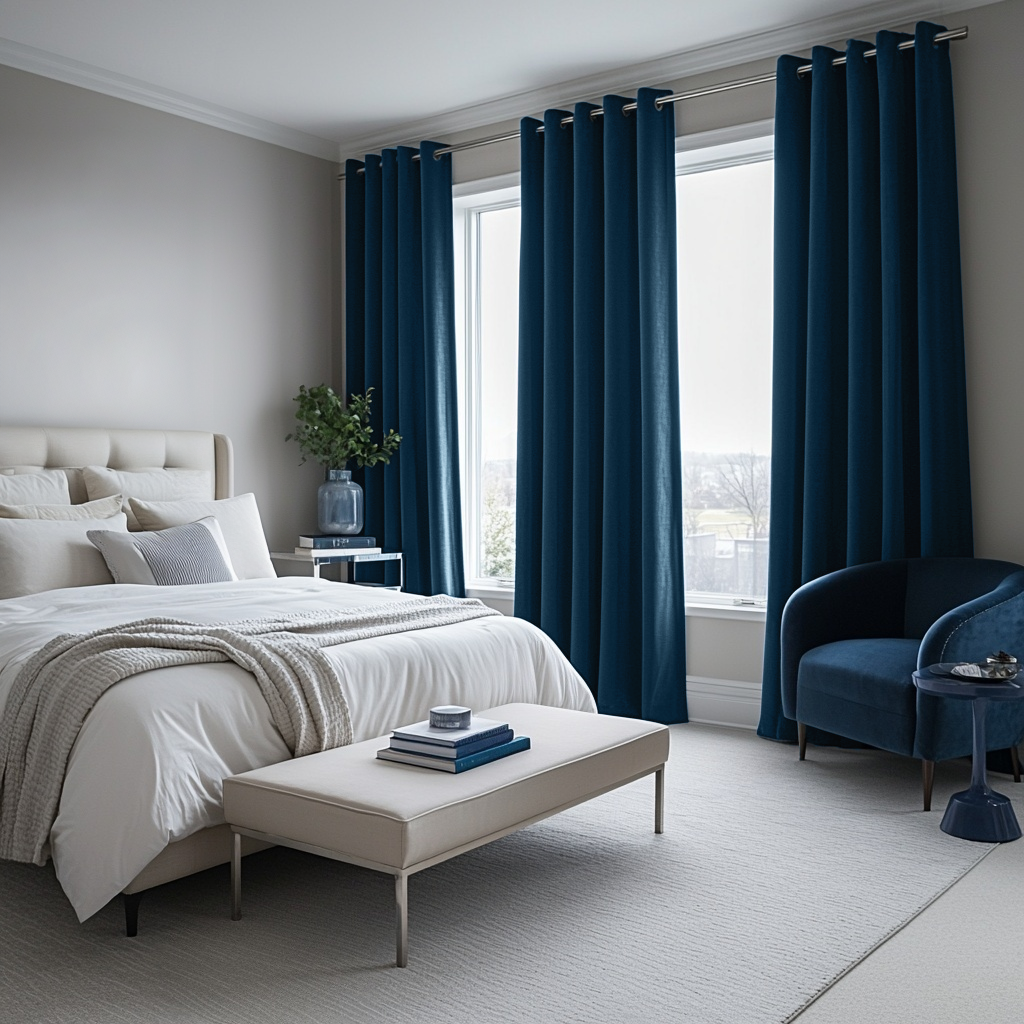 Peacock Blue Linen Eyelet Curtains - Blackout Lining