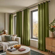 Moss Green Linen Eyelet Curtains