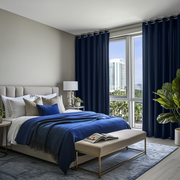 Royal Blue Linen Eyelet Curtains - Cotton Lining