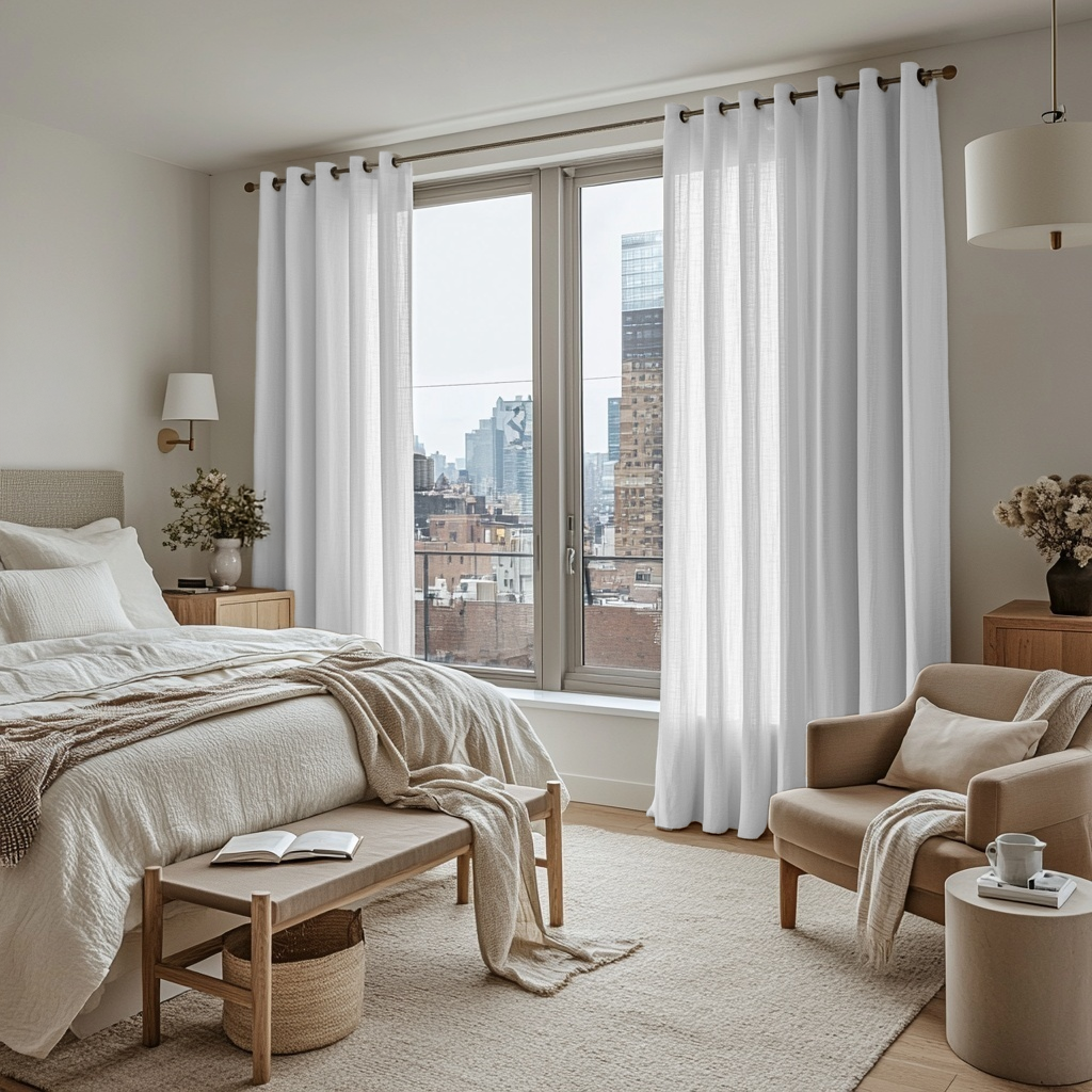 White Linen Eyelet Curtains