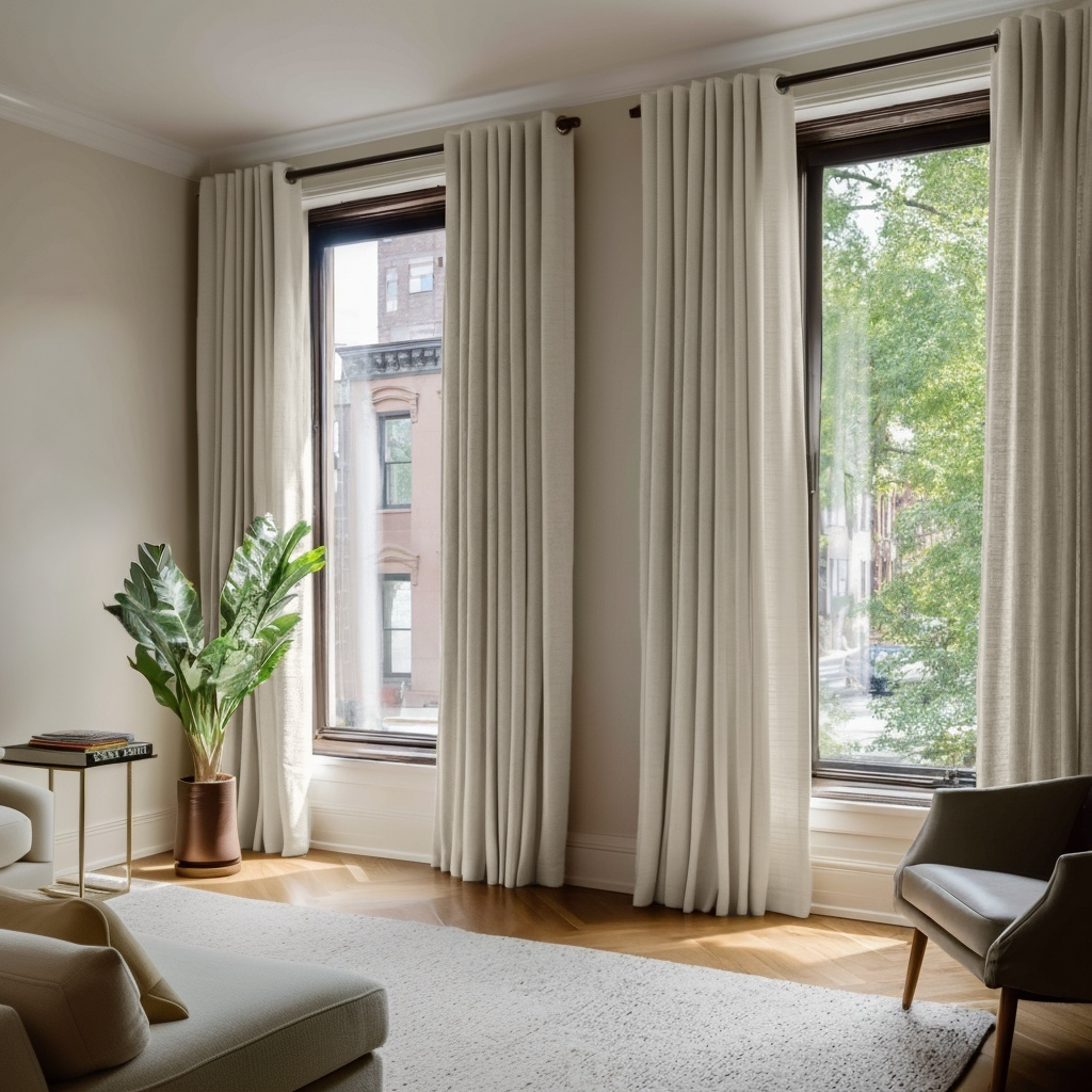 Cream Linen Eyelet Curtains - Cotton Lining