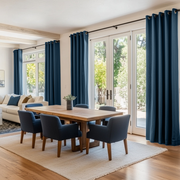 Peacock Blue Linen Eyelet Curtains - Cotton Lining